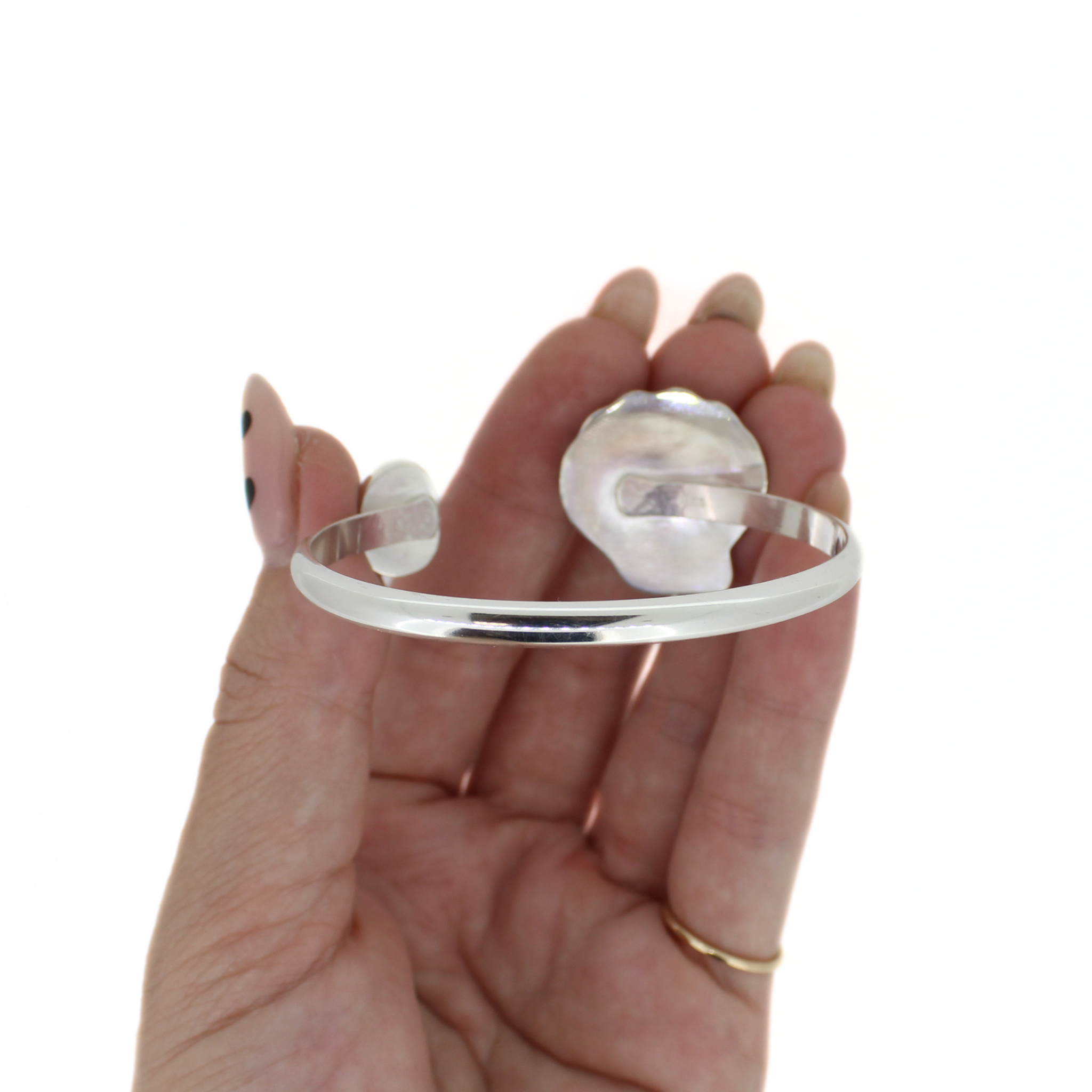 Silver Sunrise Shell & Pink Opal Cuff