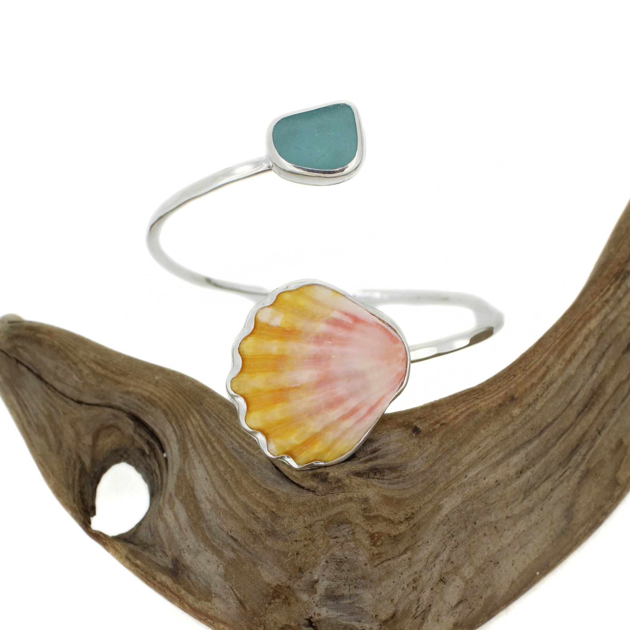 Silver Sunrise Shell & Sea Glass Cuff