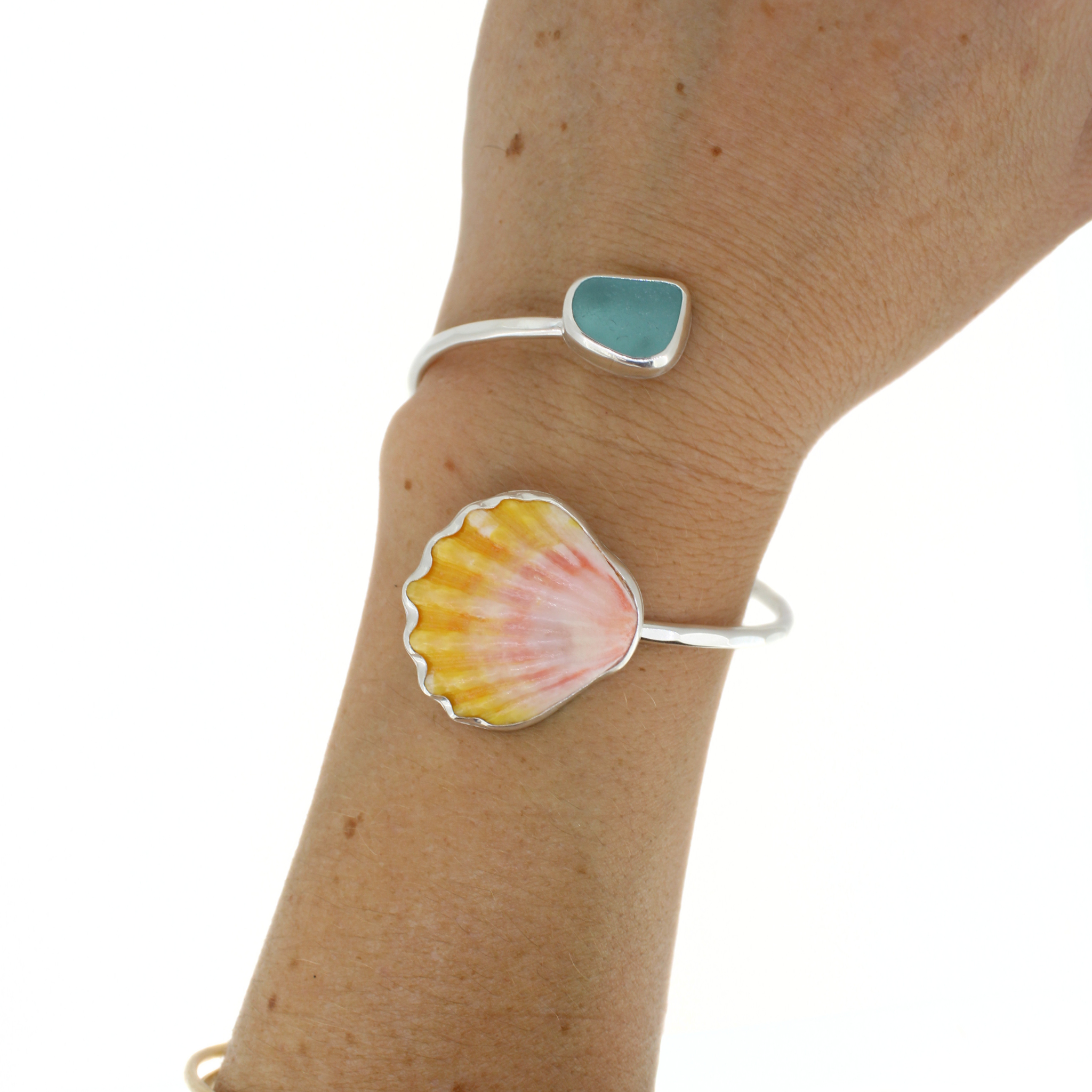 Silver Sunrise Shell & Sea Glass Cuff