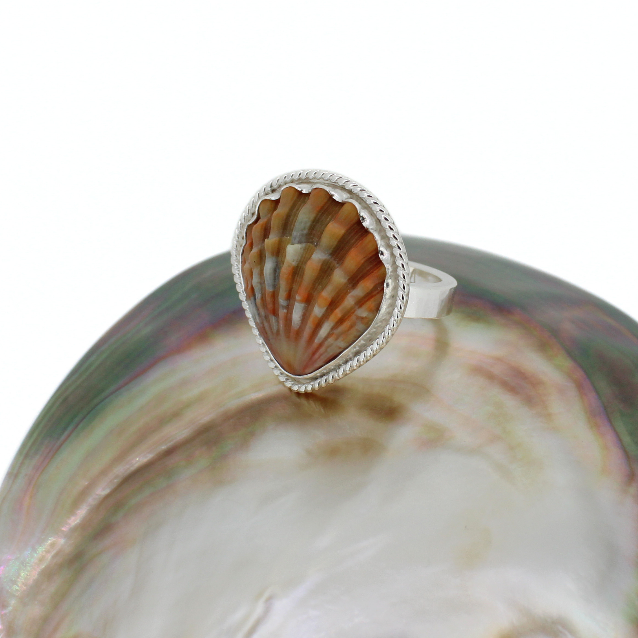 Sterling Silver Sunrise Shell Ring Size 7