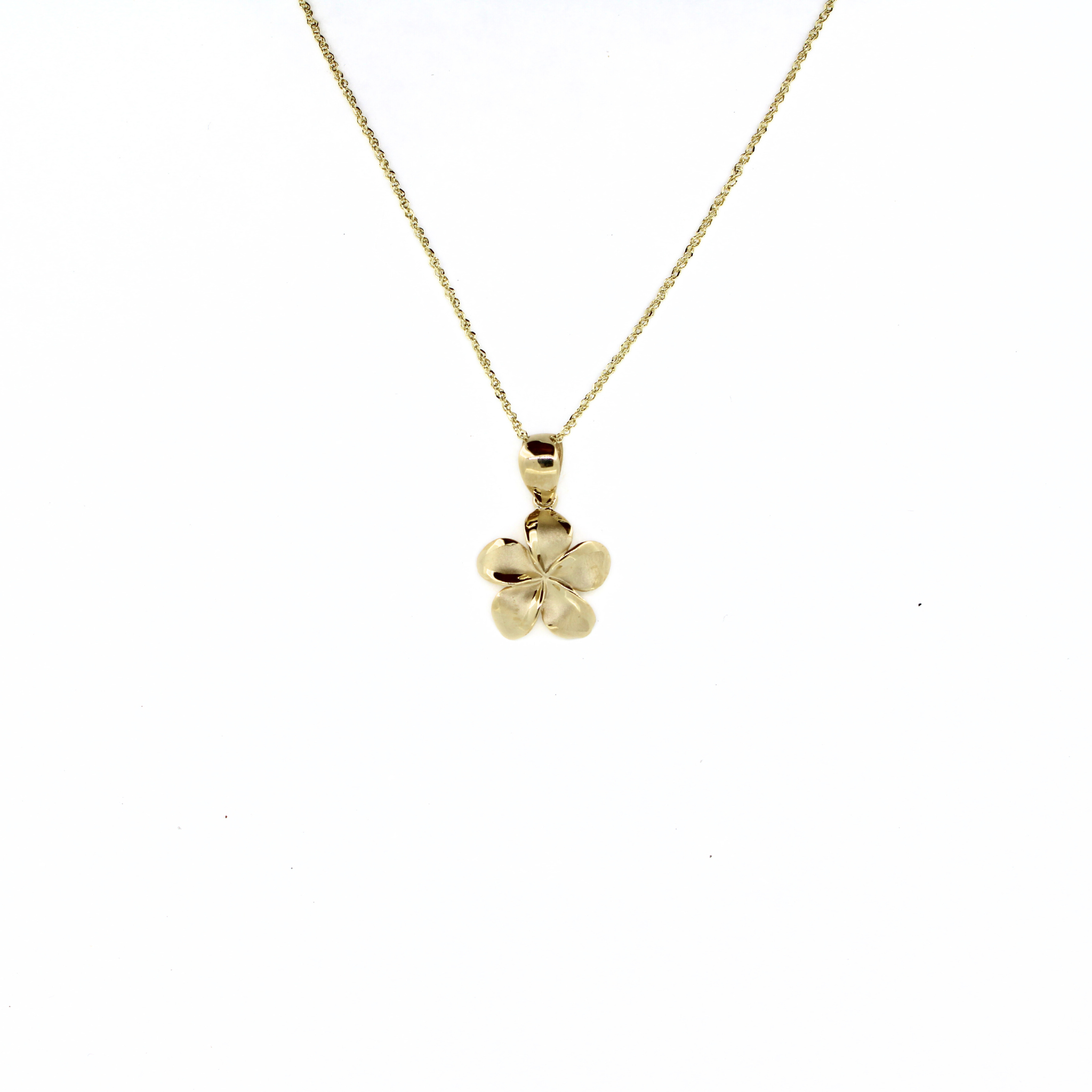 Brianne & Co 14k gold large plumeria pendant with satin finish