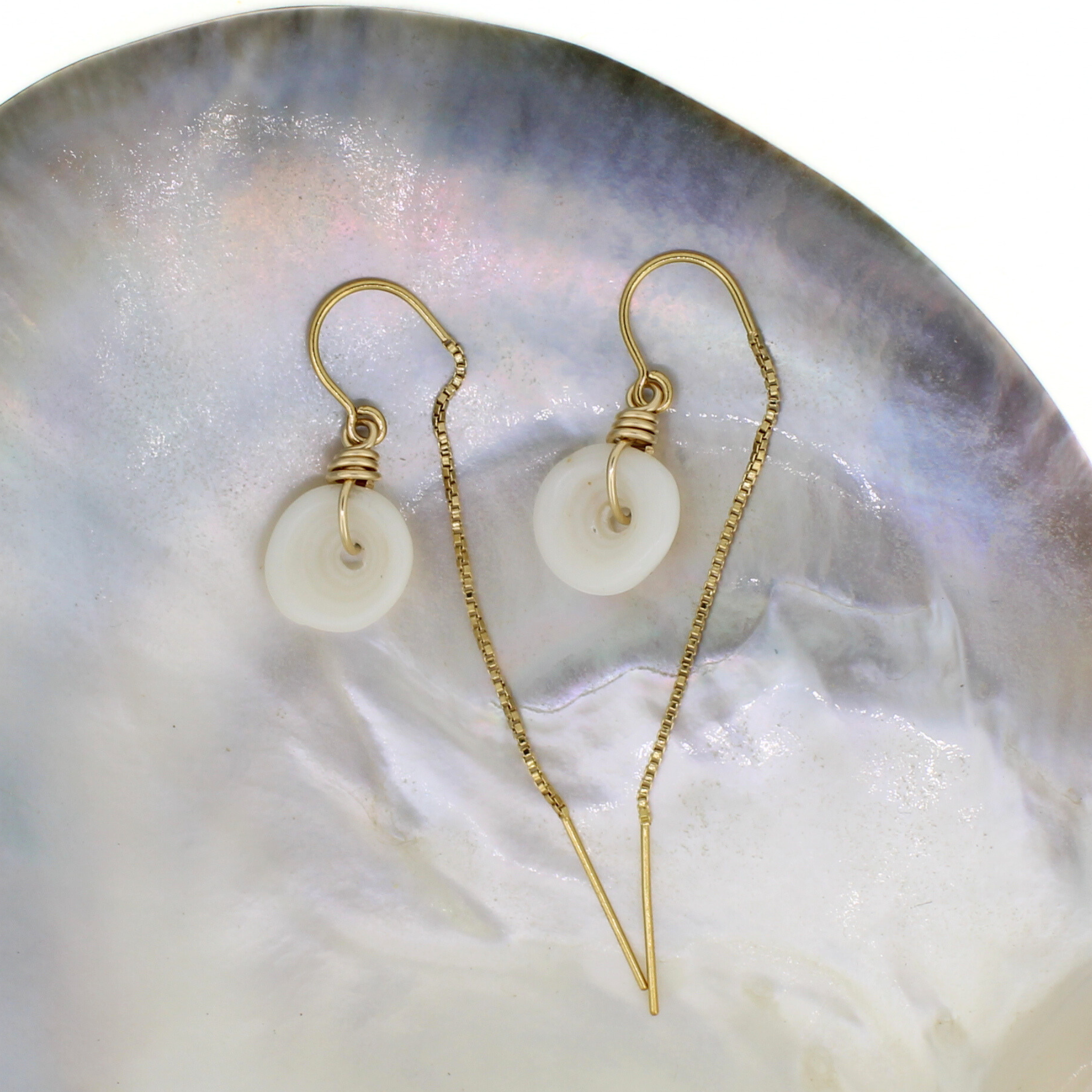 Gold Puka Shell Threader Earrings