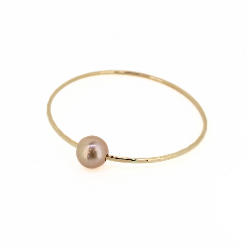 Brianne & Co gold fill pink edison pearl bangle made on Kauai