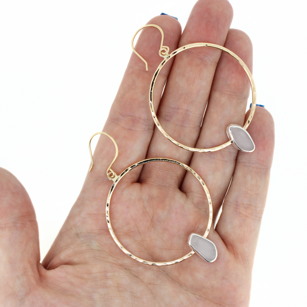 Brianne & Co gold fill and sterling silver unique sea glass hoop earrings