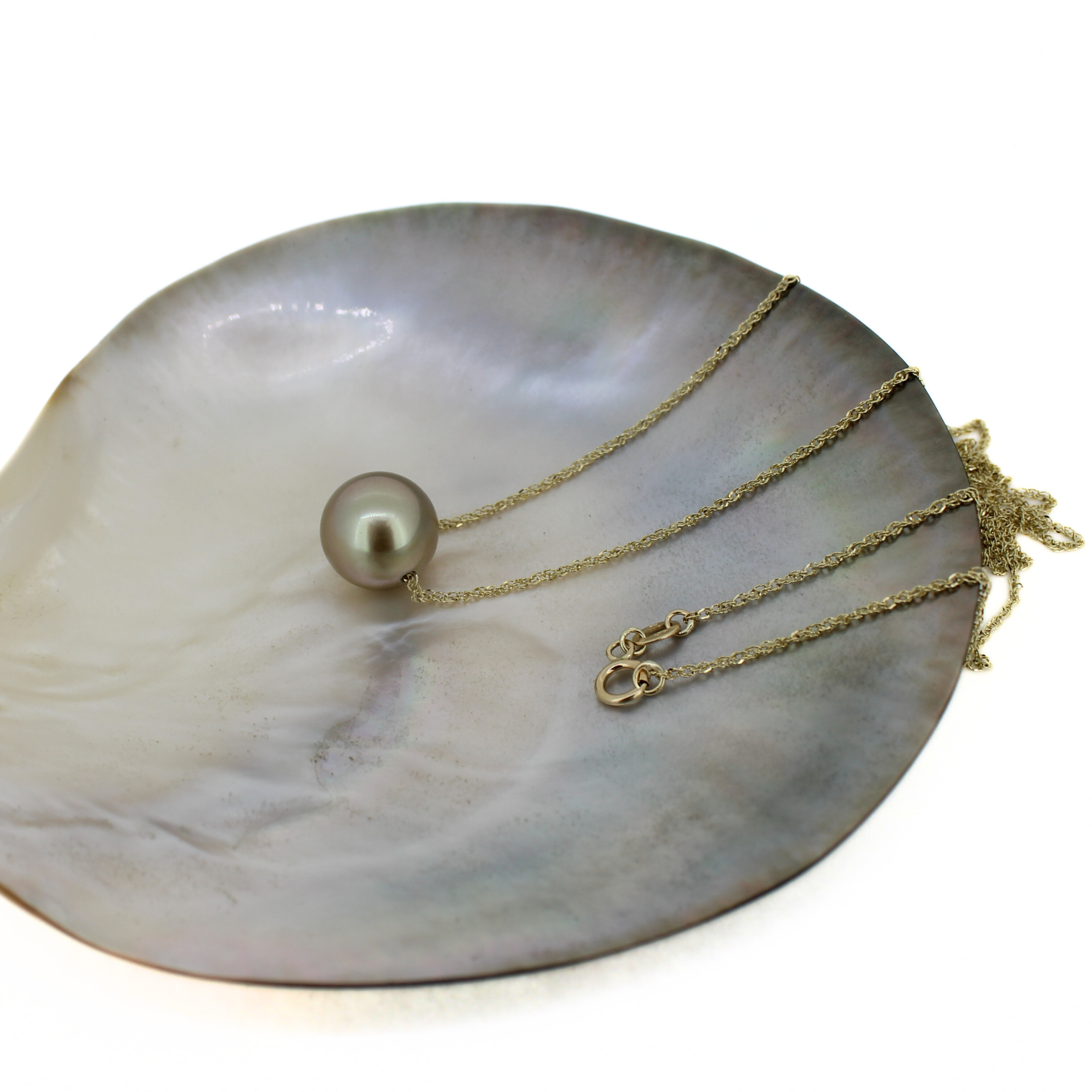 14K Gold Tahitian Pearl Floating Necklace 20"