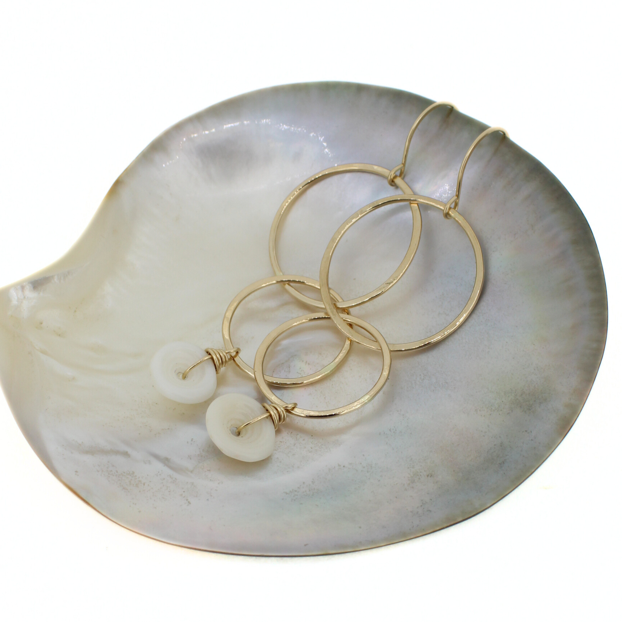 Gold Puka Shell Double Hoop Earrings
