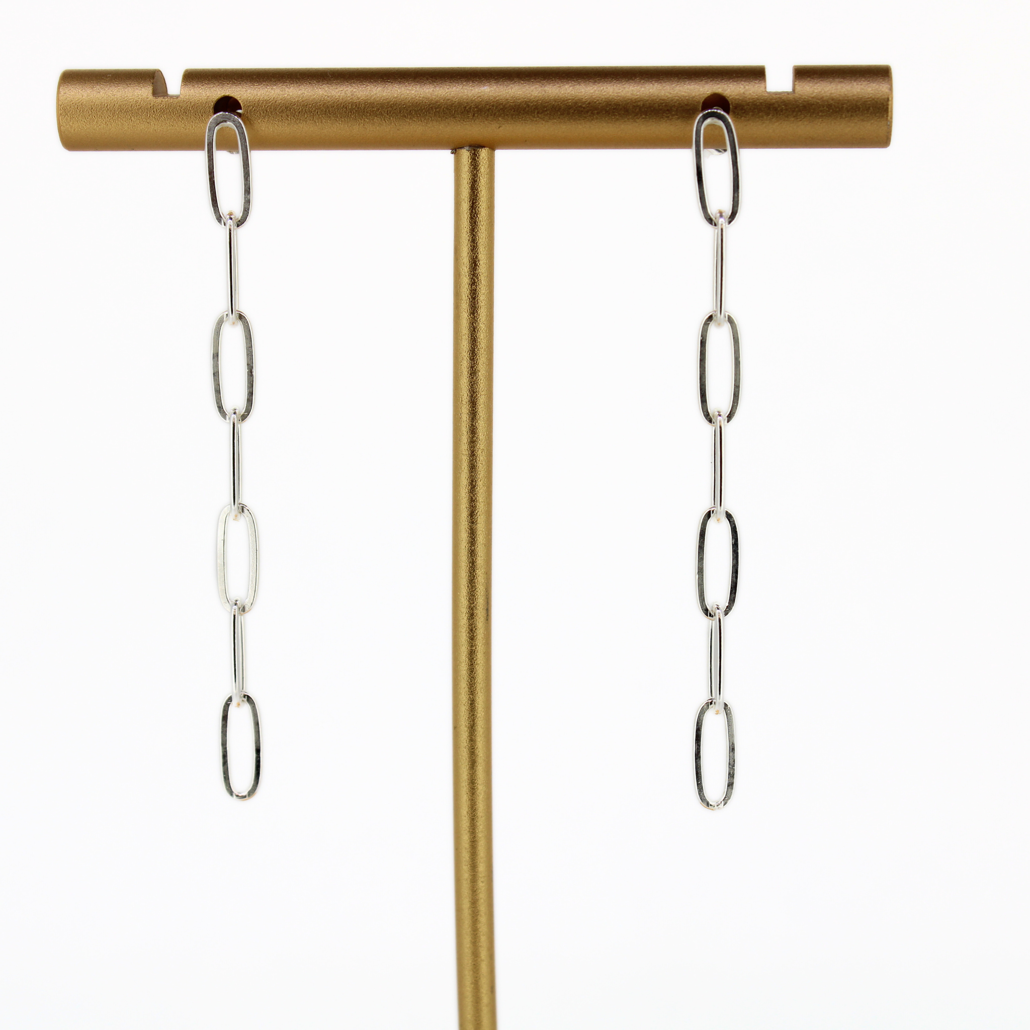 Silver Paper Clip Chain Stud Earrings