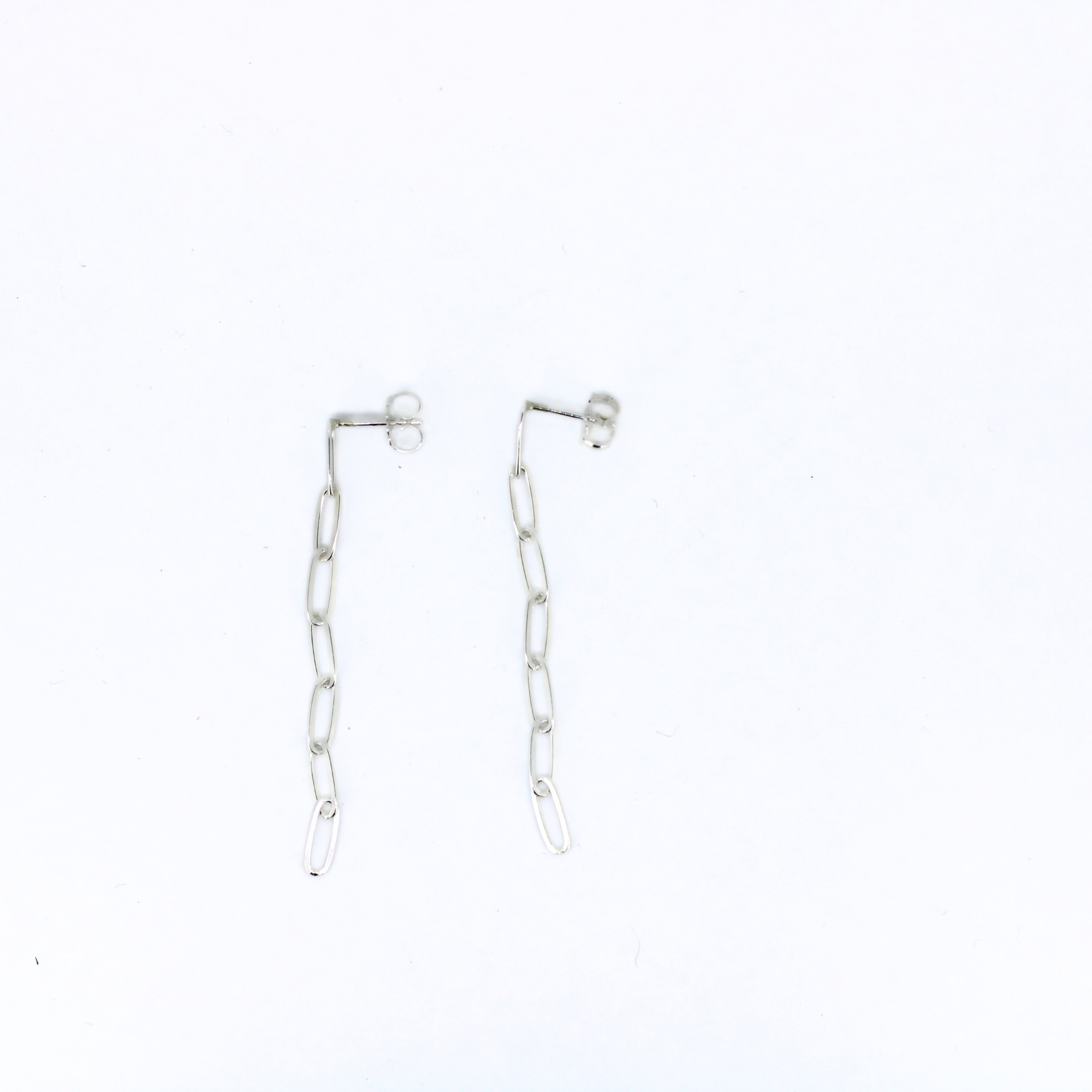 Silver Paper Clip Chain Stud Earrings