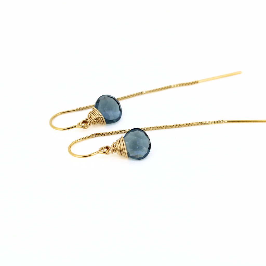 Brianne & Co handcrafted gold fill blue quartz threader earrings