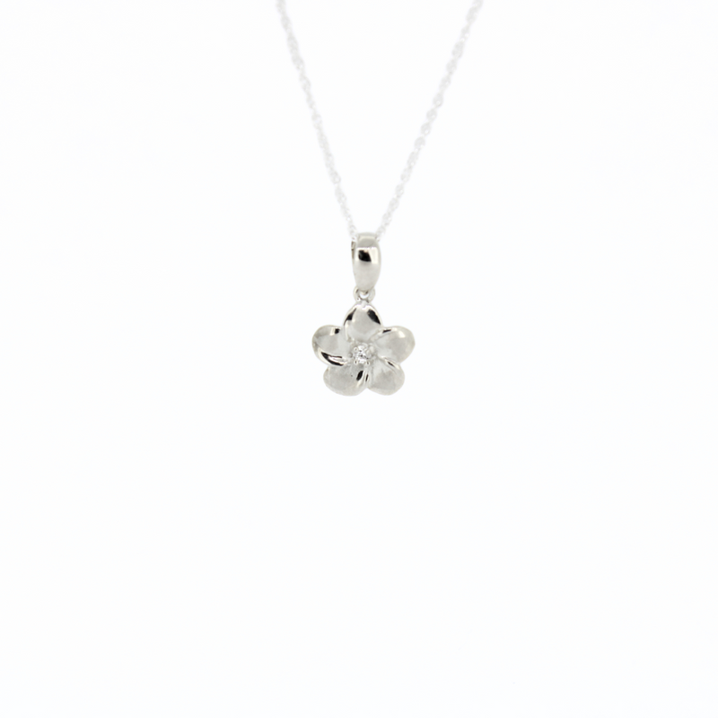 Brianne & Co sterling silver plumeria pendant with cz