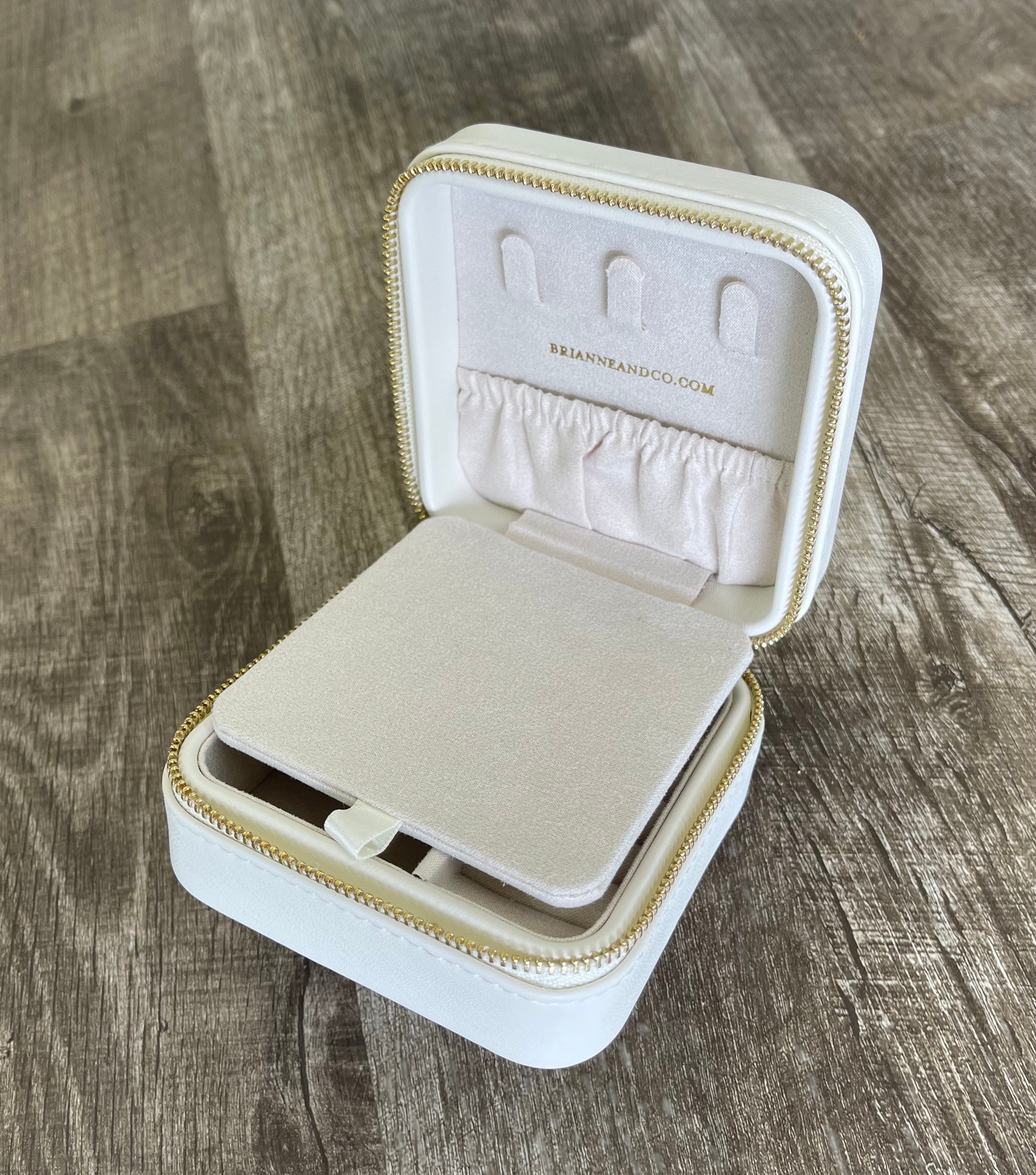 brianne and co branded leather travel case for jewelry storage and organization