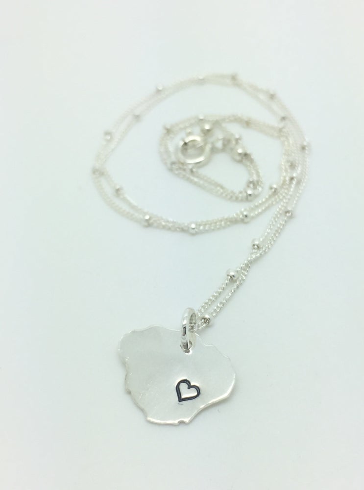Kauai Island pendant on satellite chain with heart stamp available in sterling silver or gold filled