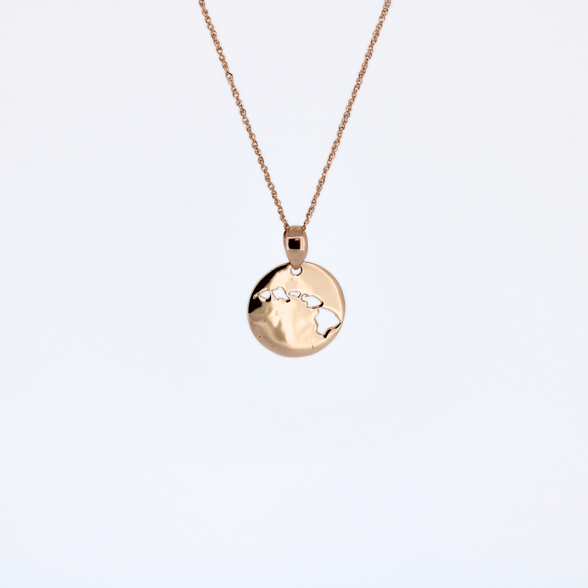 Brianne & Company 14k rose gold Hawaiian Island cut out necklace, pendant close up