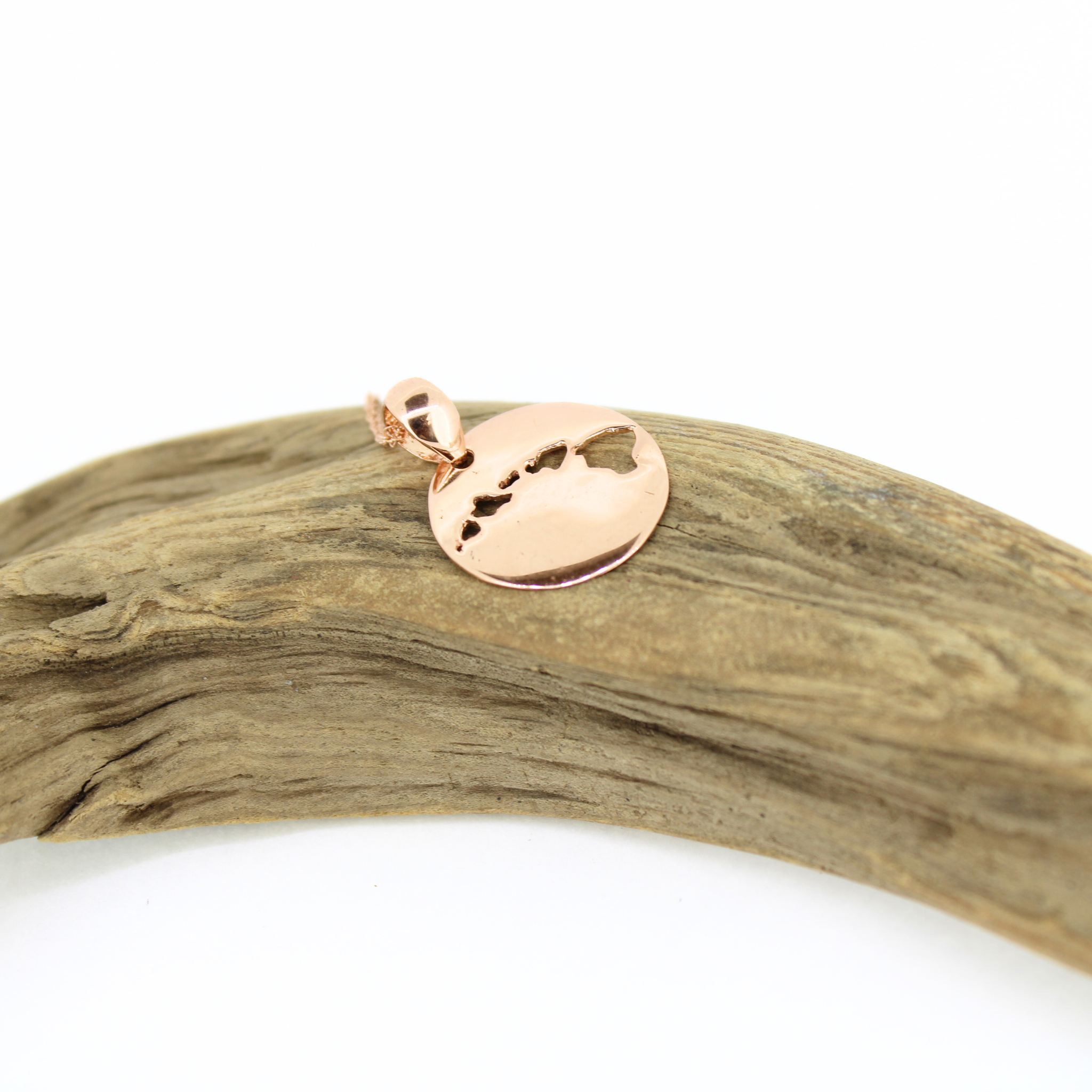 Brianne & Co. Solid rose gold Hawaiian Island cutout pendant on 18" chain