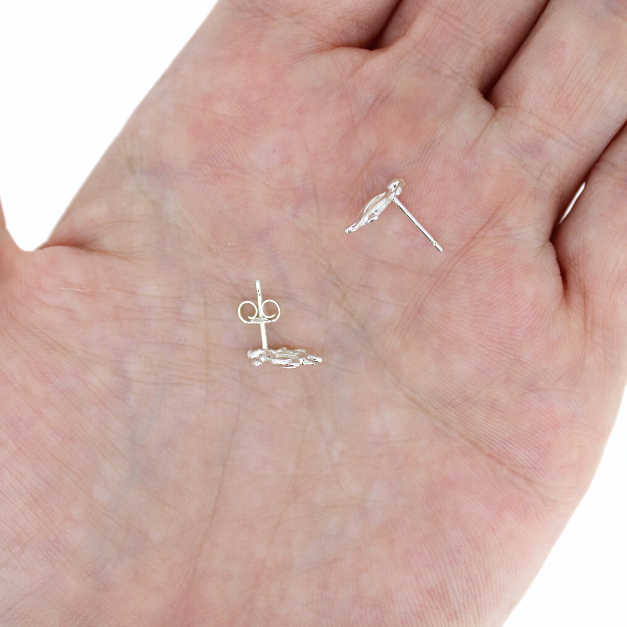 Brianne and Co sterling silver stud earrings side view showing post and back