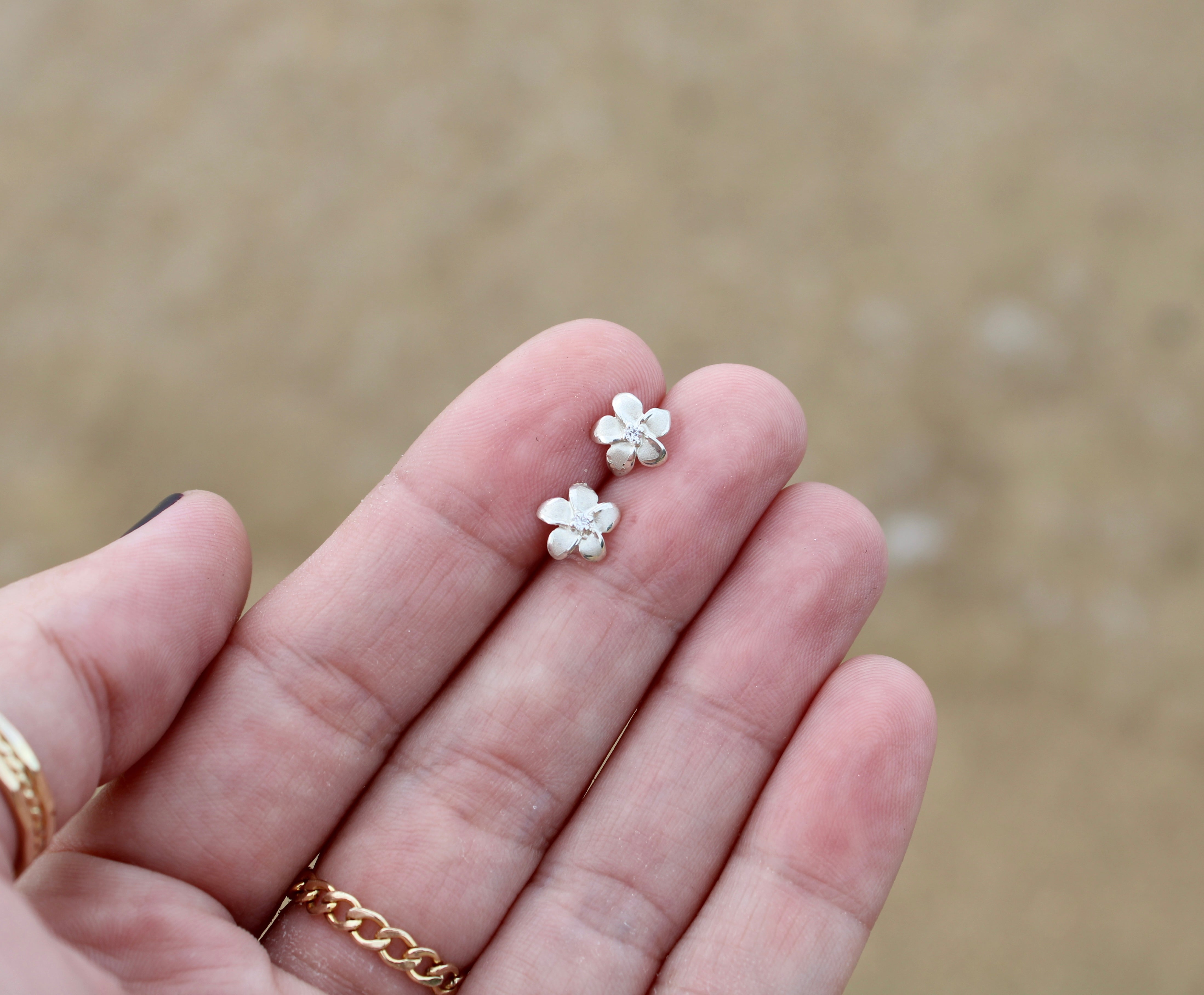 Sterling Silver Pua Melia Earring w/ CZ Small by Brianne & Co.