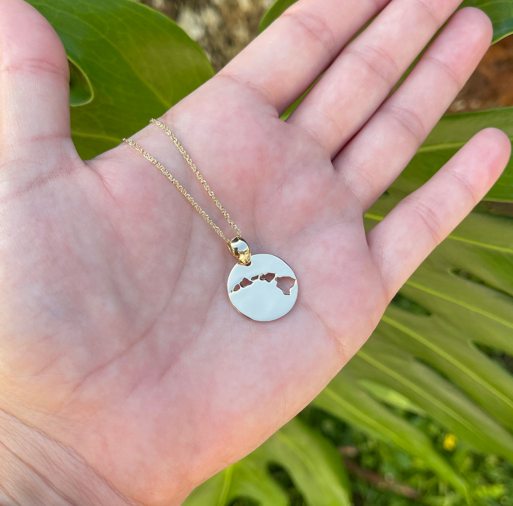 14k Gold Hawaiian Island Chain Cut Out Necklace