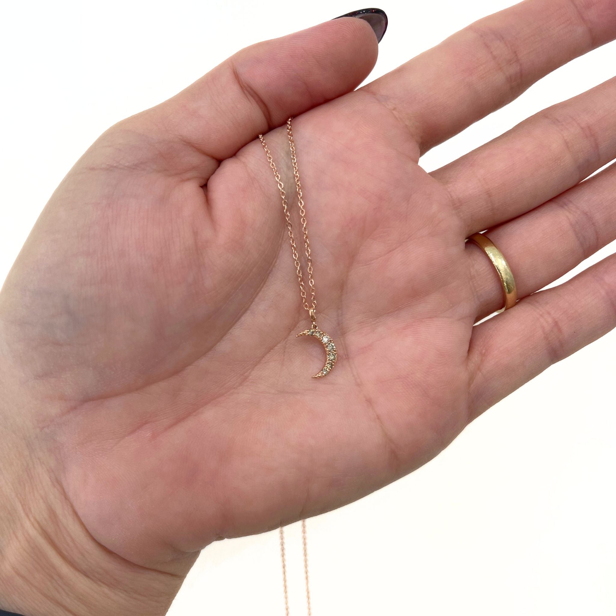 14k Rose Gold Diamond Moon Necklace