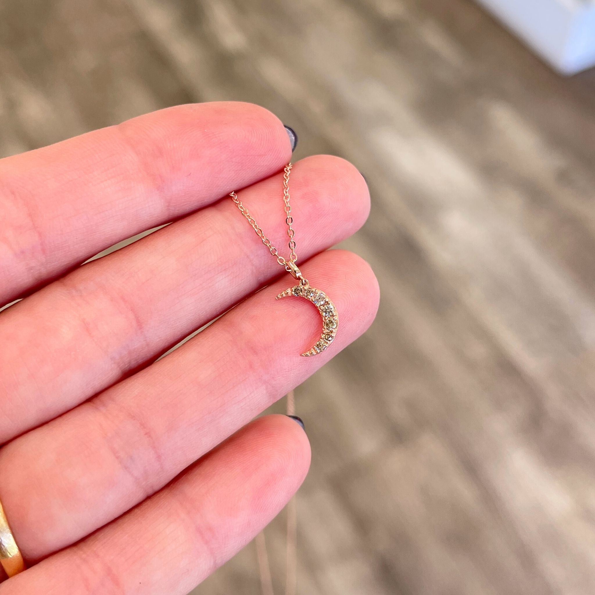 14k Rose Gold Diamond Moon Necklace