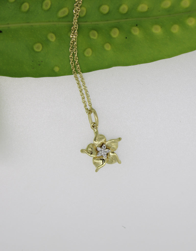 Brianne & Co. 14K Gold Flower Diamond Necklace  18" chain