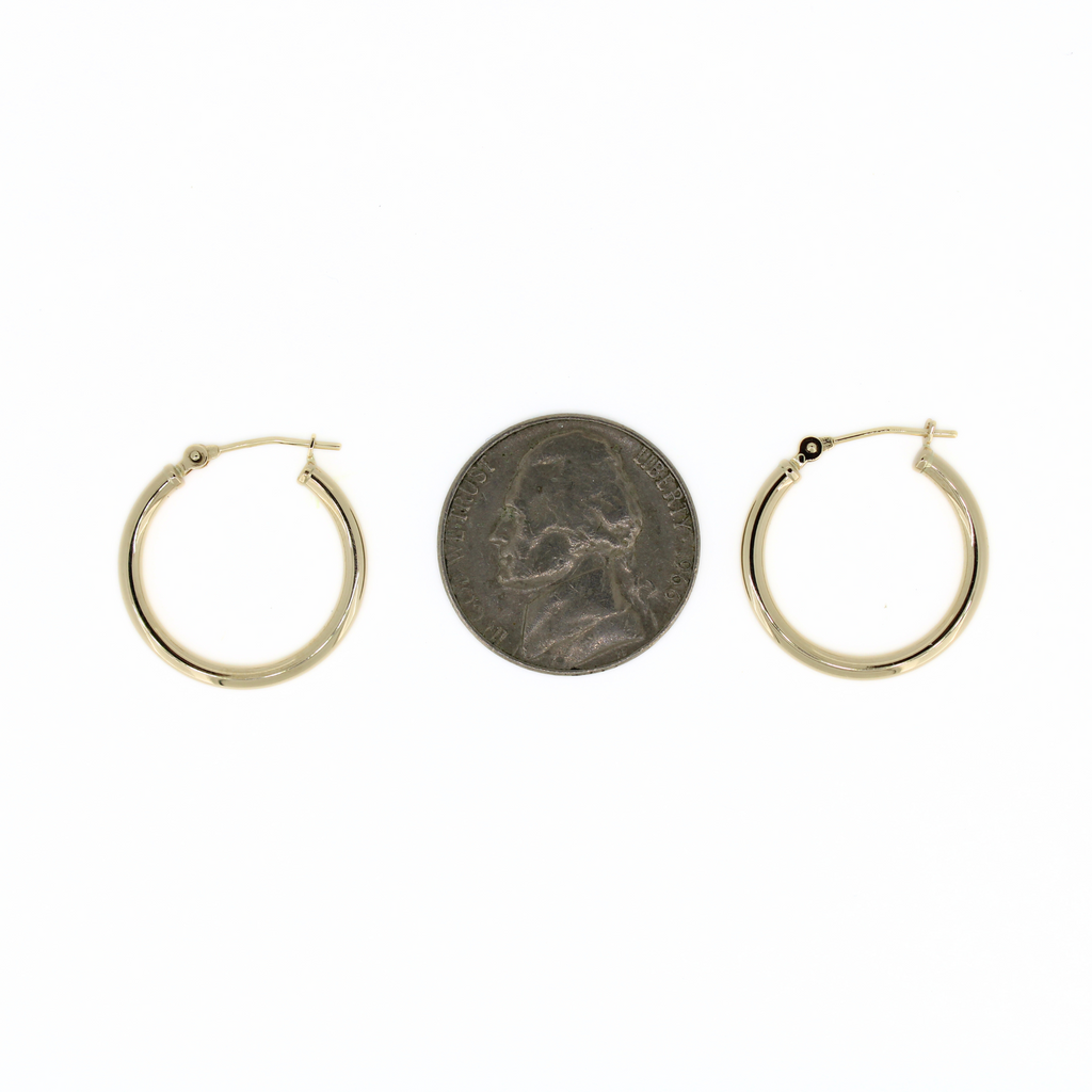14k gold 20mm hoop earrings compared to a nickel 