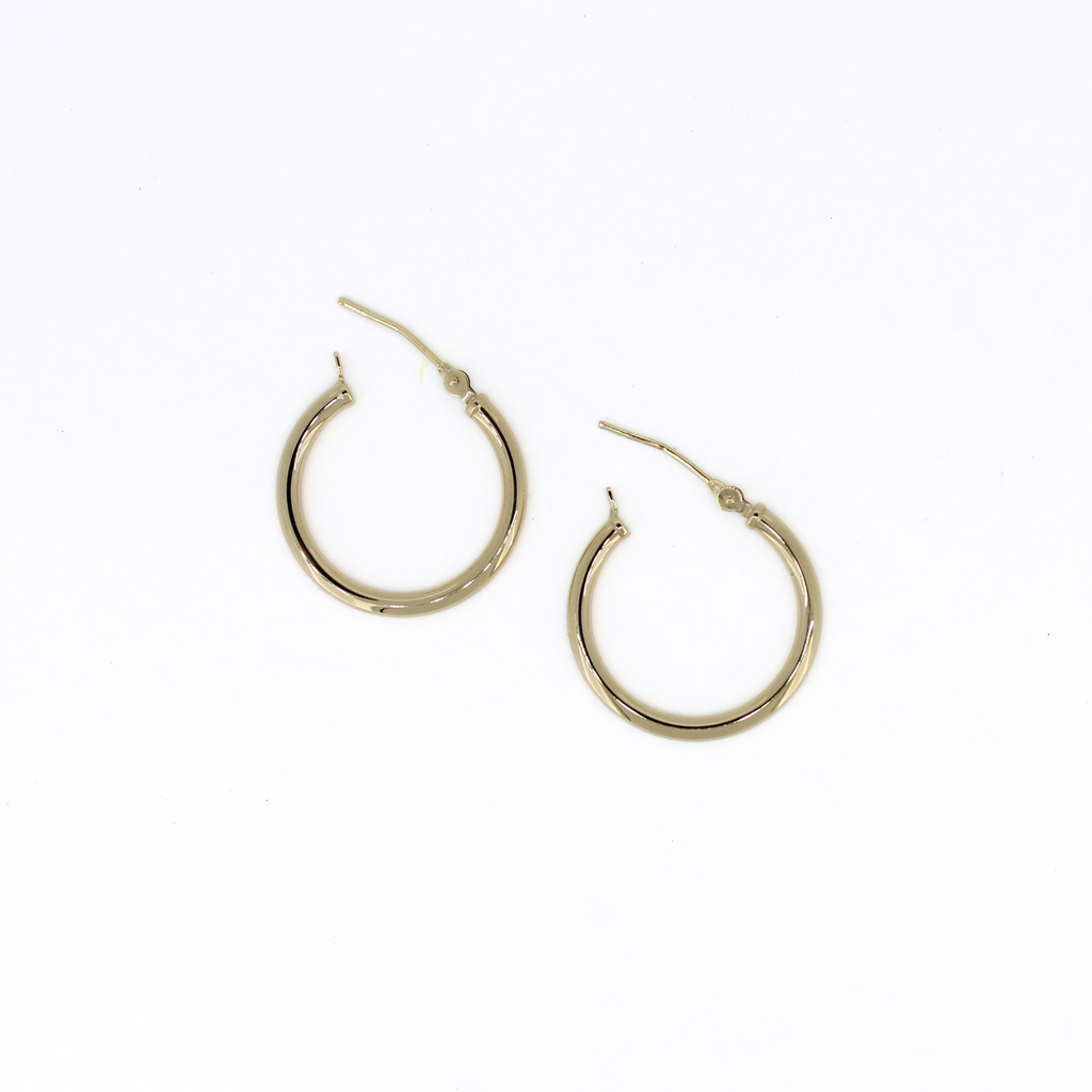 14k gold 20mm click style hoop earrings by Brianne & Co.