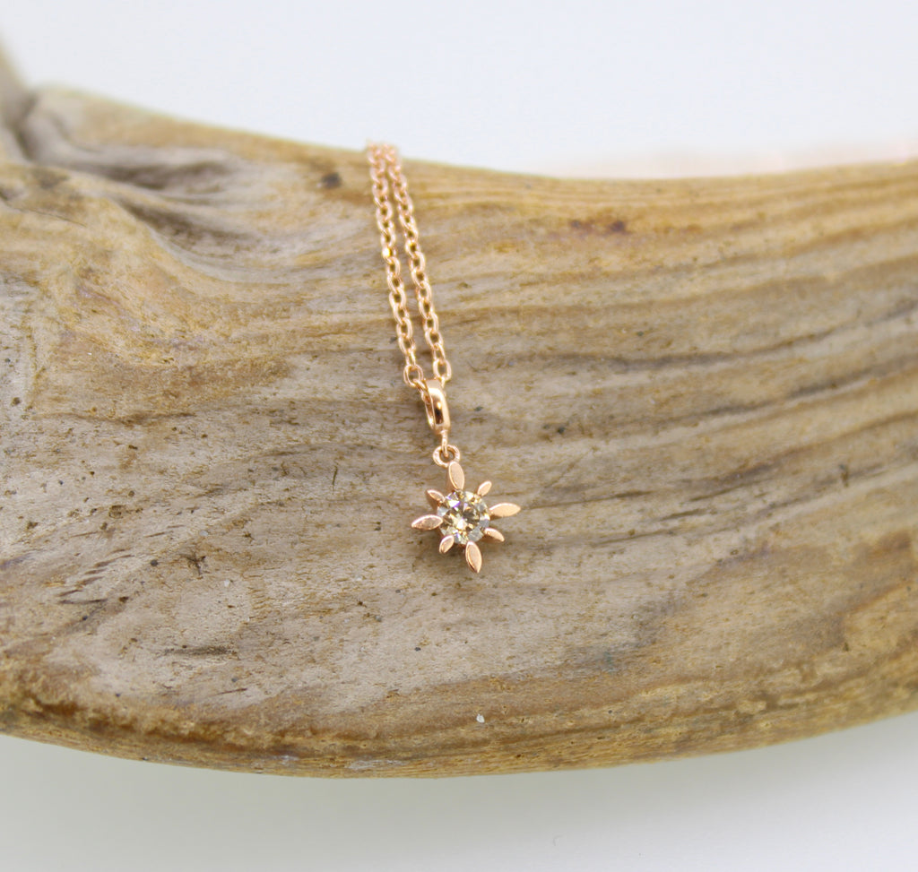 14k rose gold diamond star necklace