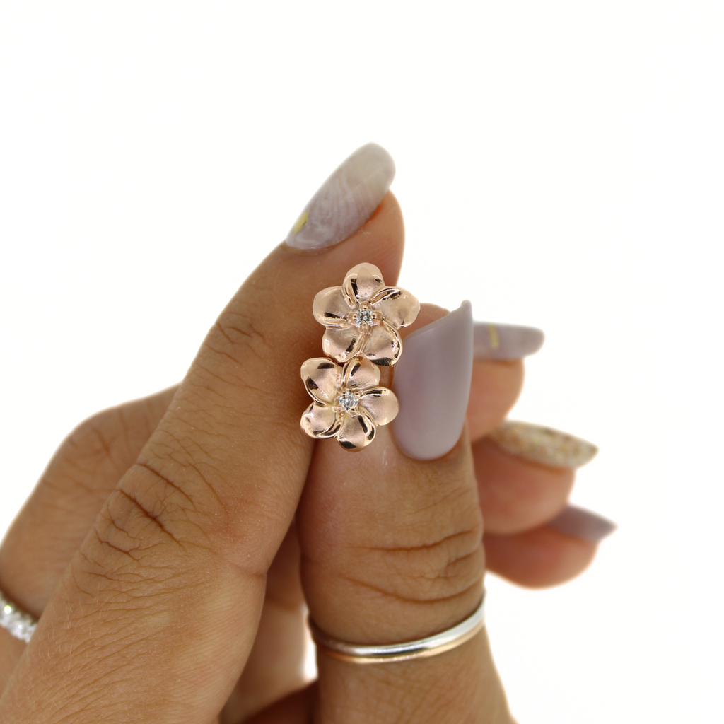 14K Rose Gold Medium Plumeria Earring w/ Diamond