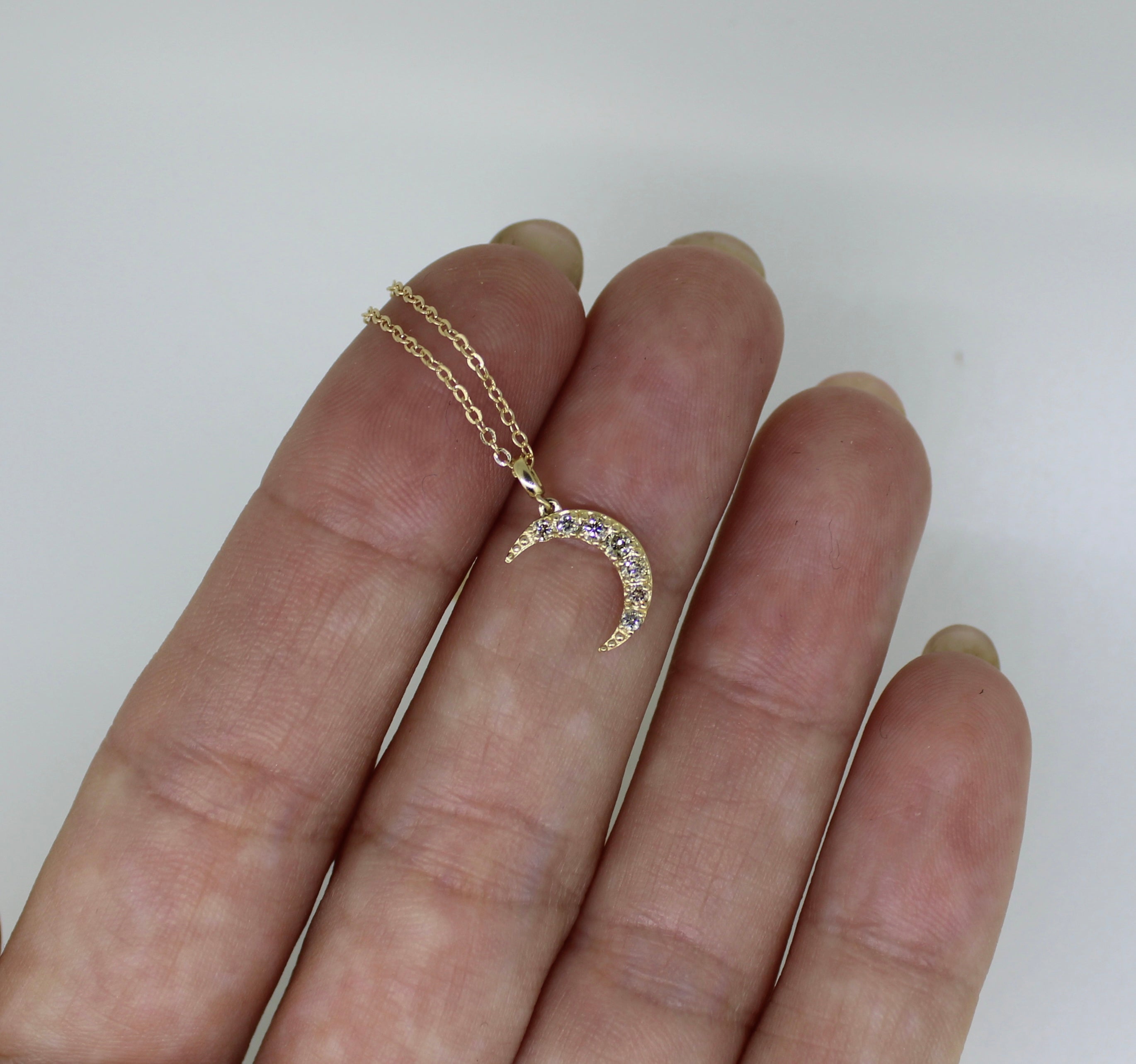 Diamond moon necklace in solid 14k gold by Brianne & Co.