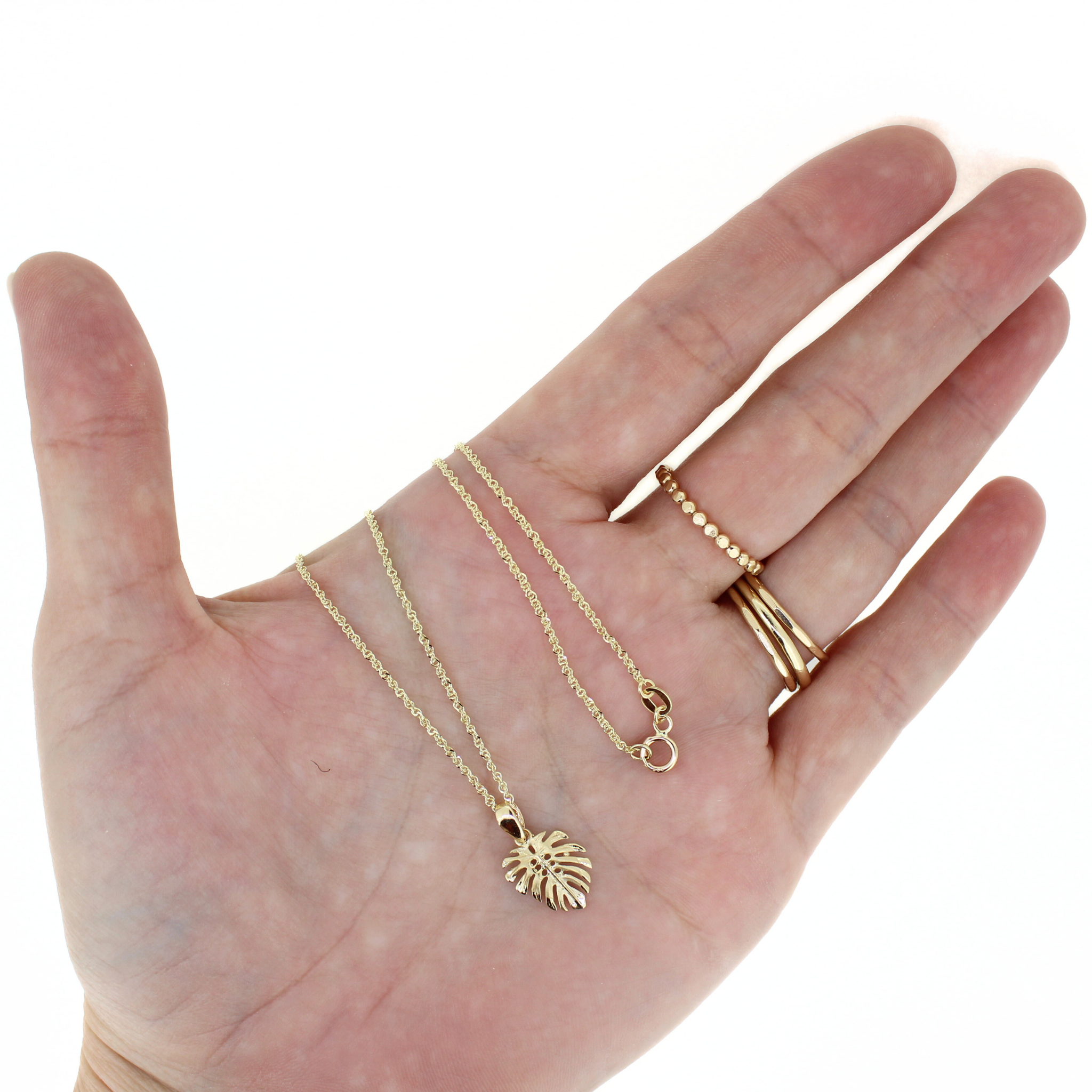 14k Gold Monstera Necklace Small