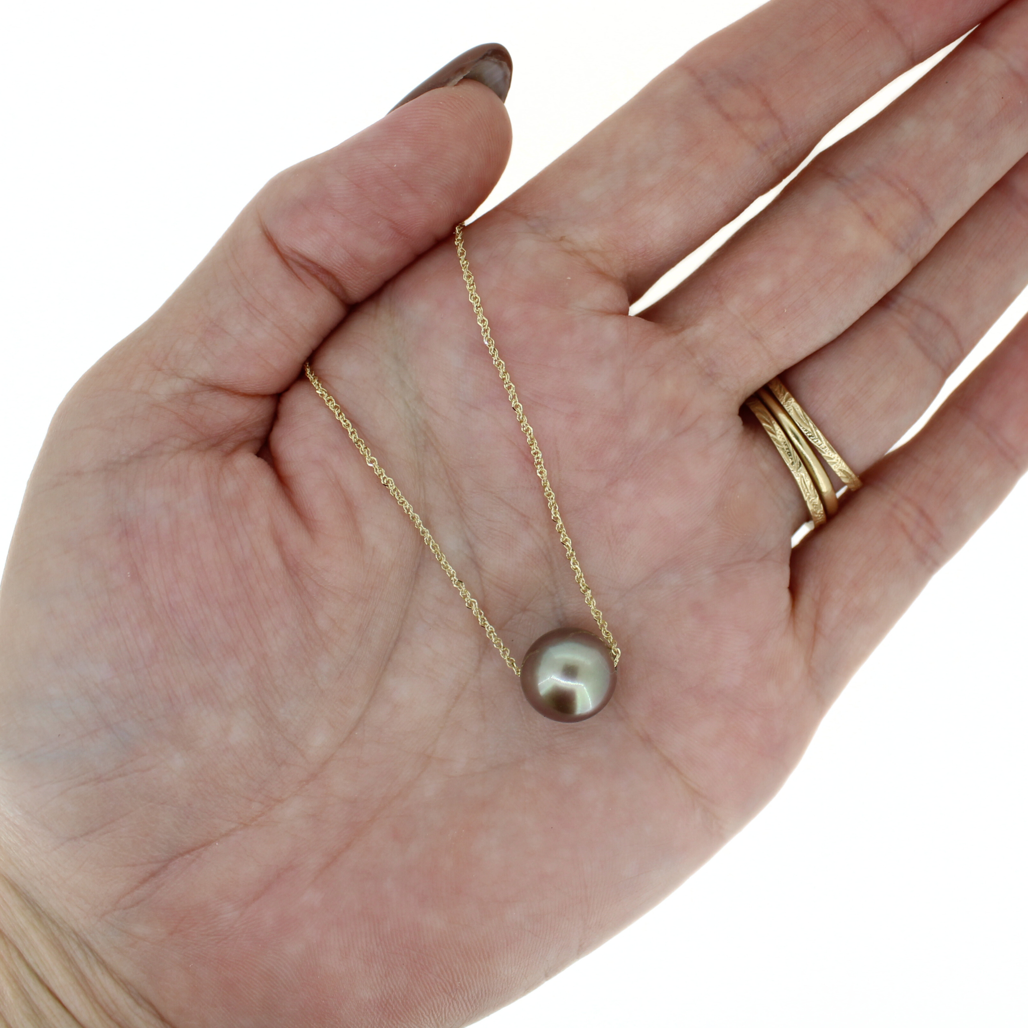 14K Gold Multicolor Tahitian Pearl Floating Necklace 18"