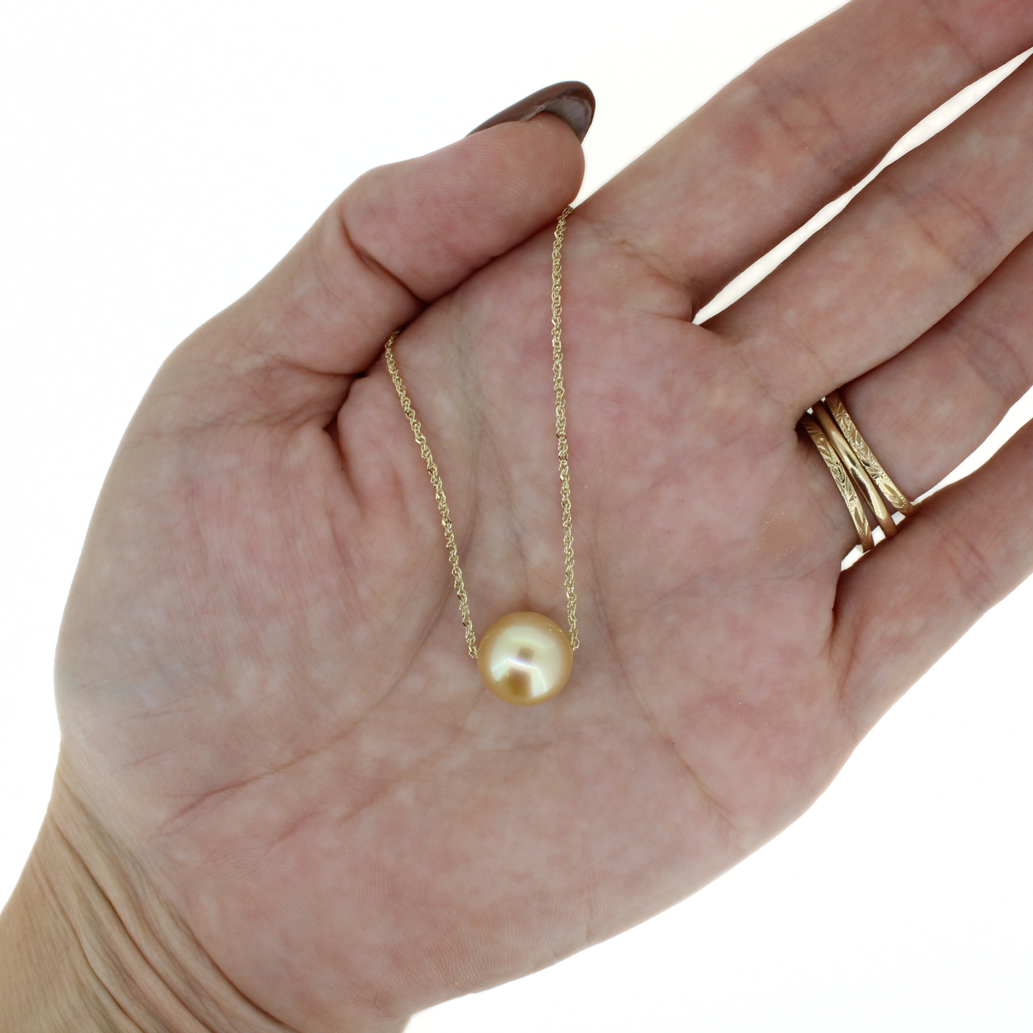 14k Gold Flawless South Sea Pearl Floating Necklace 20"
