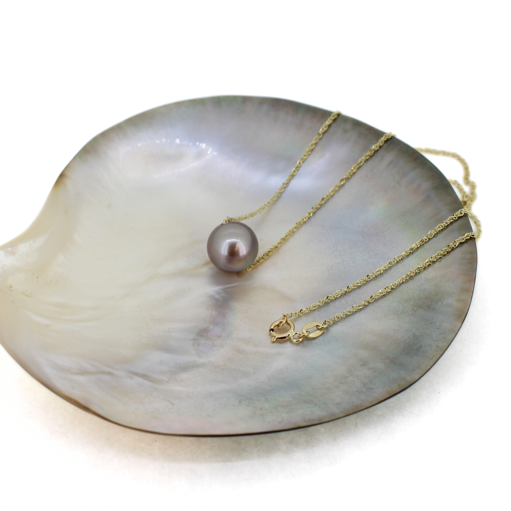 14k Gold Purple Edison Pearl Floating Necklace 16"