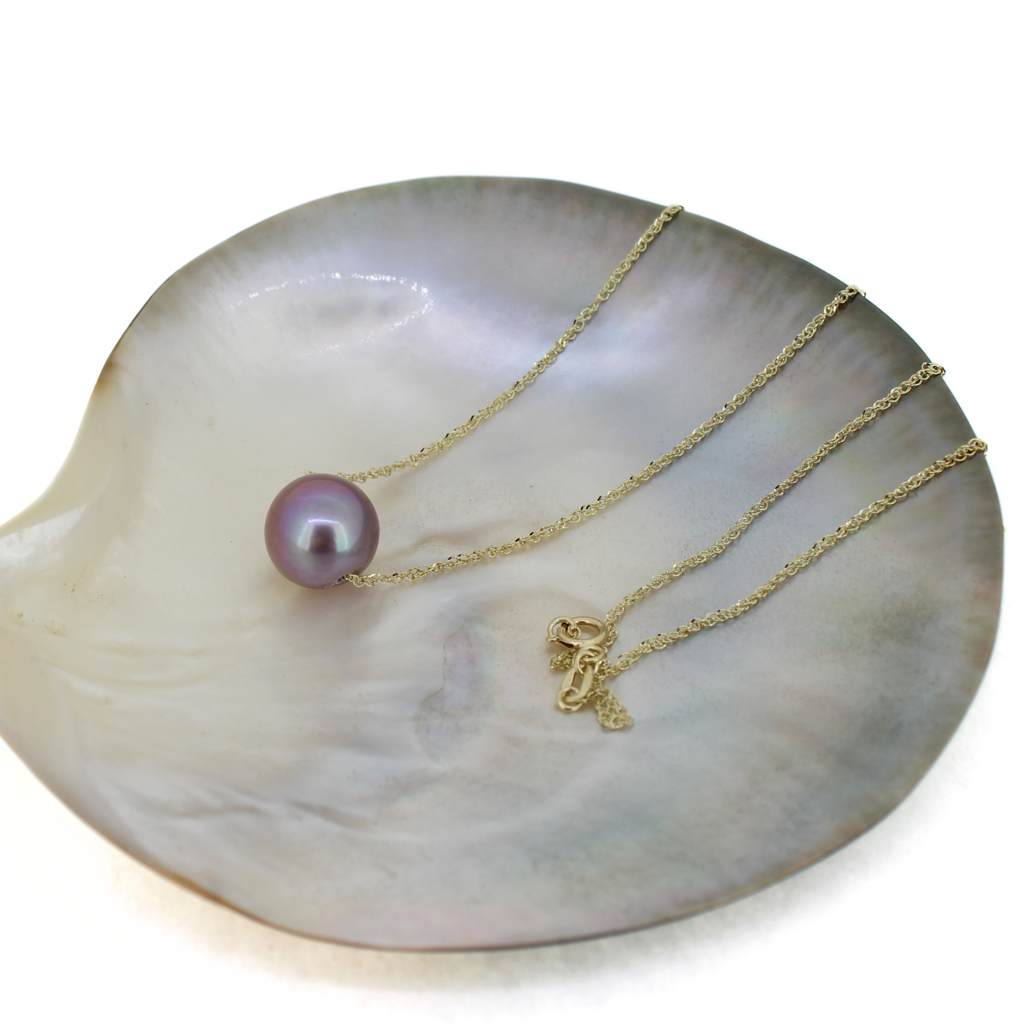 14k Gold Deep Purple Edison Pearl Floating Necklace 16"