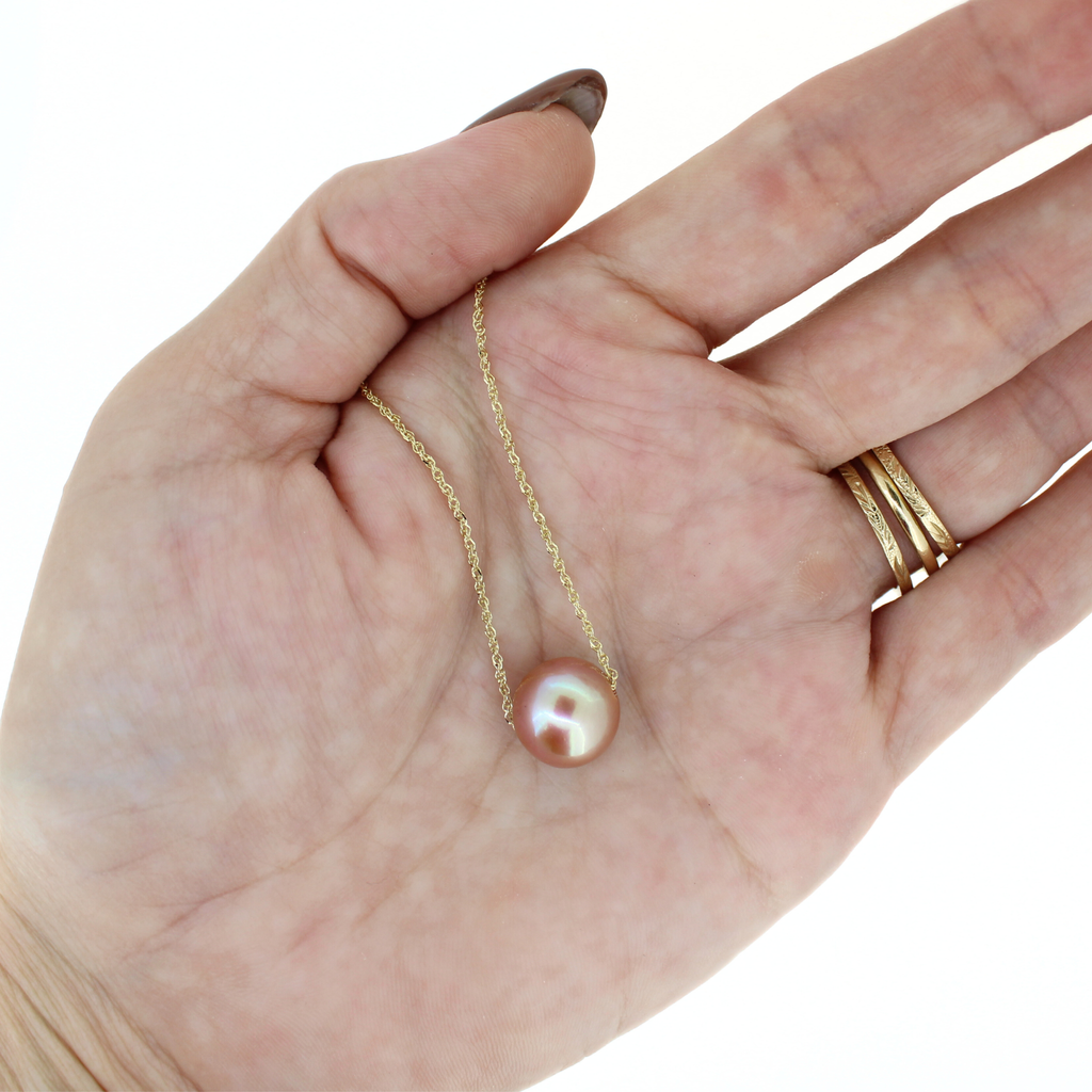 14k Gold Pink Edison Pearl Floating Necklace 20"