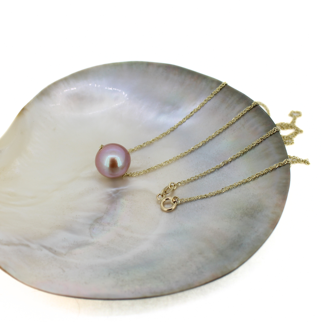 14k Gold Pink Edison Pearl Floating Necklace 20"