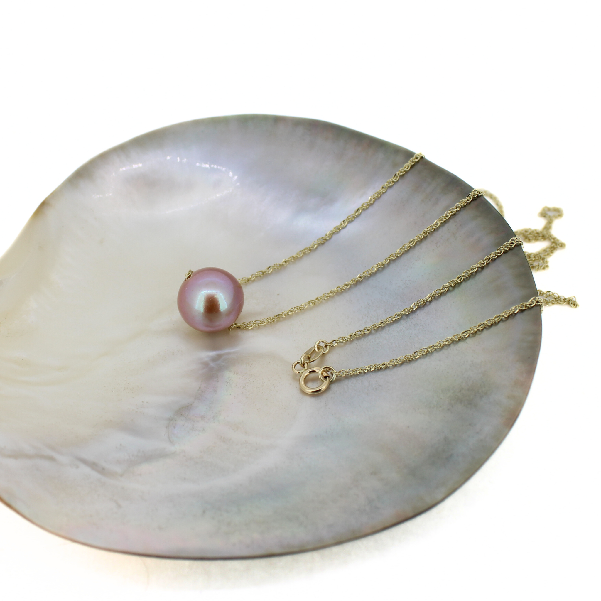 14k Gold Pink Edison Pearl Floating Necklace 20"