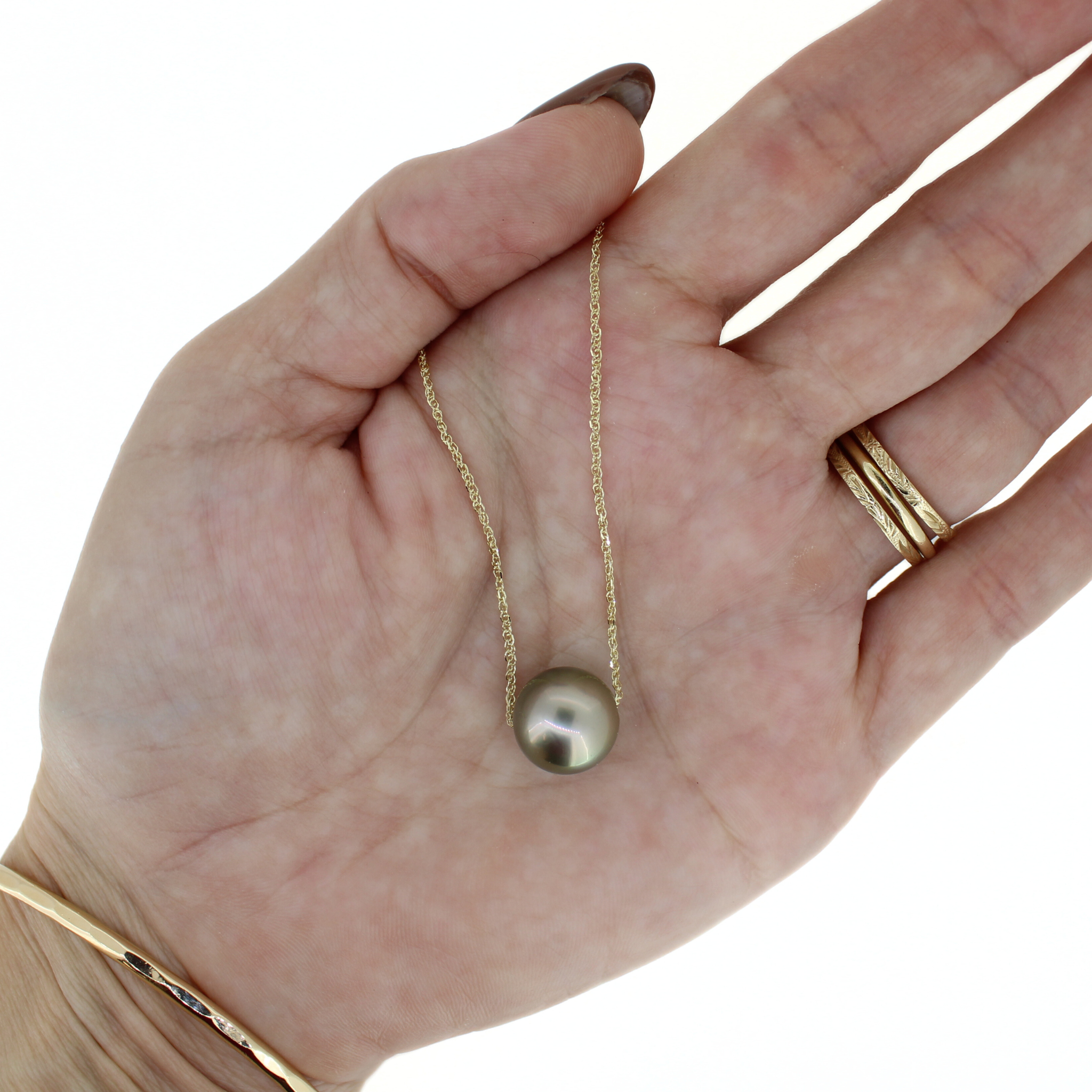 14K Gold Tahitian Pearl Floating Necklace 18"