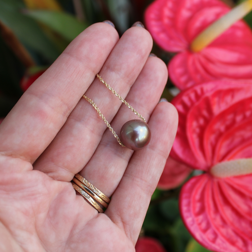 14k Gold Bronze Edison Pearl Floating Necklace 20"