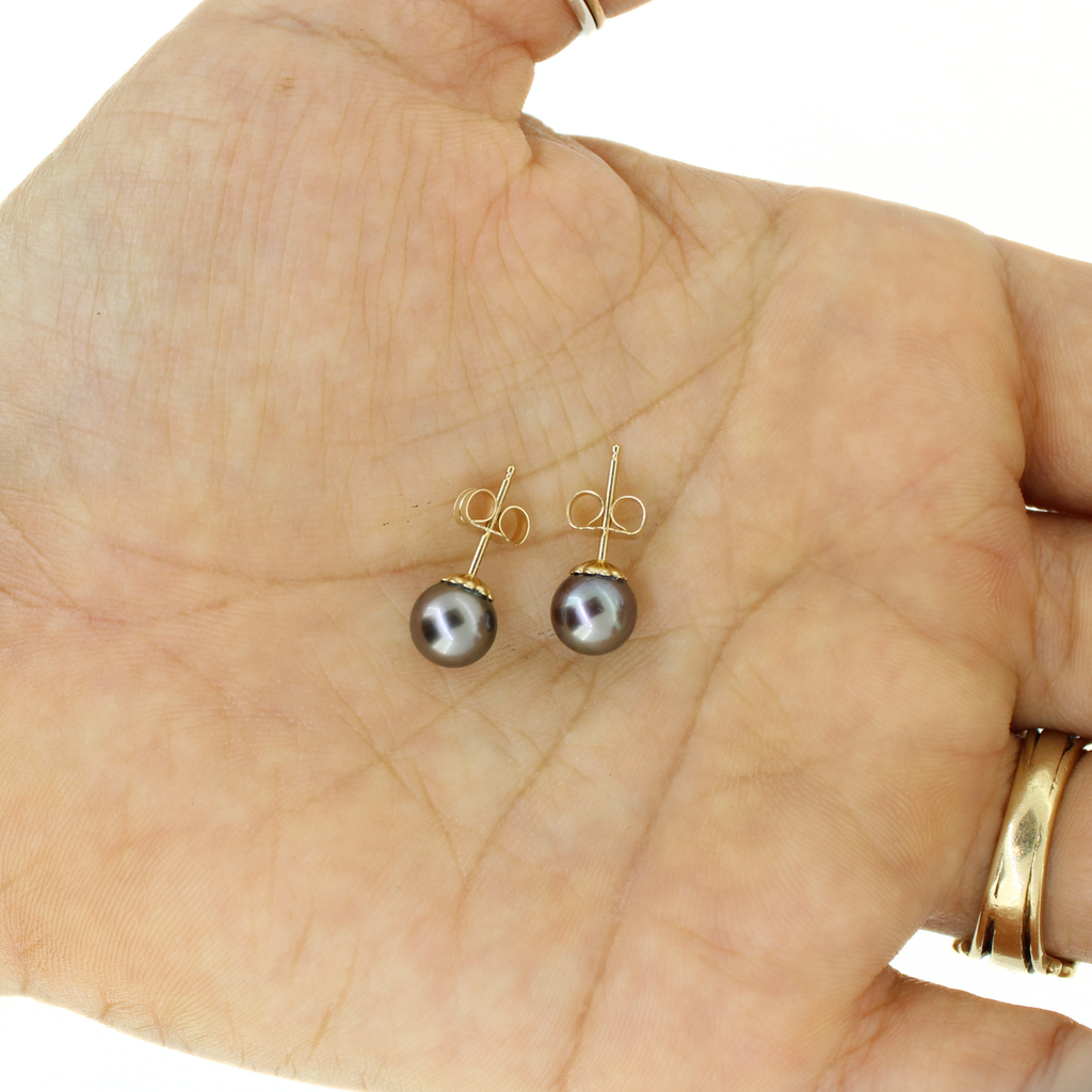 14k Gold 7mm Tahitian Pearl Stud Earrings