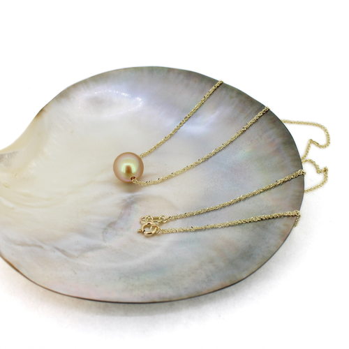 14k Gold Flawless South Sea Pearl Floating Necklace 16"