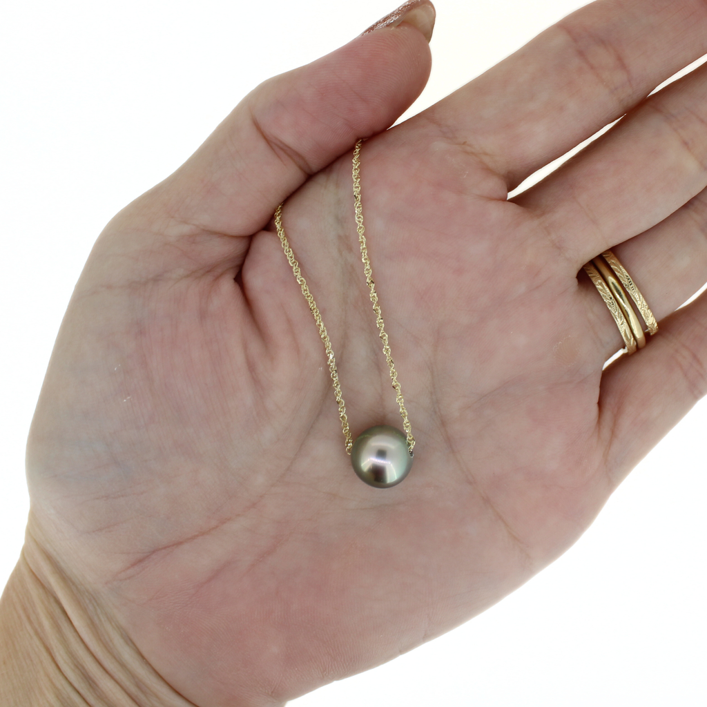 14K Gold Tahitian Pearl Floating Necklace 16"