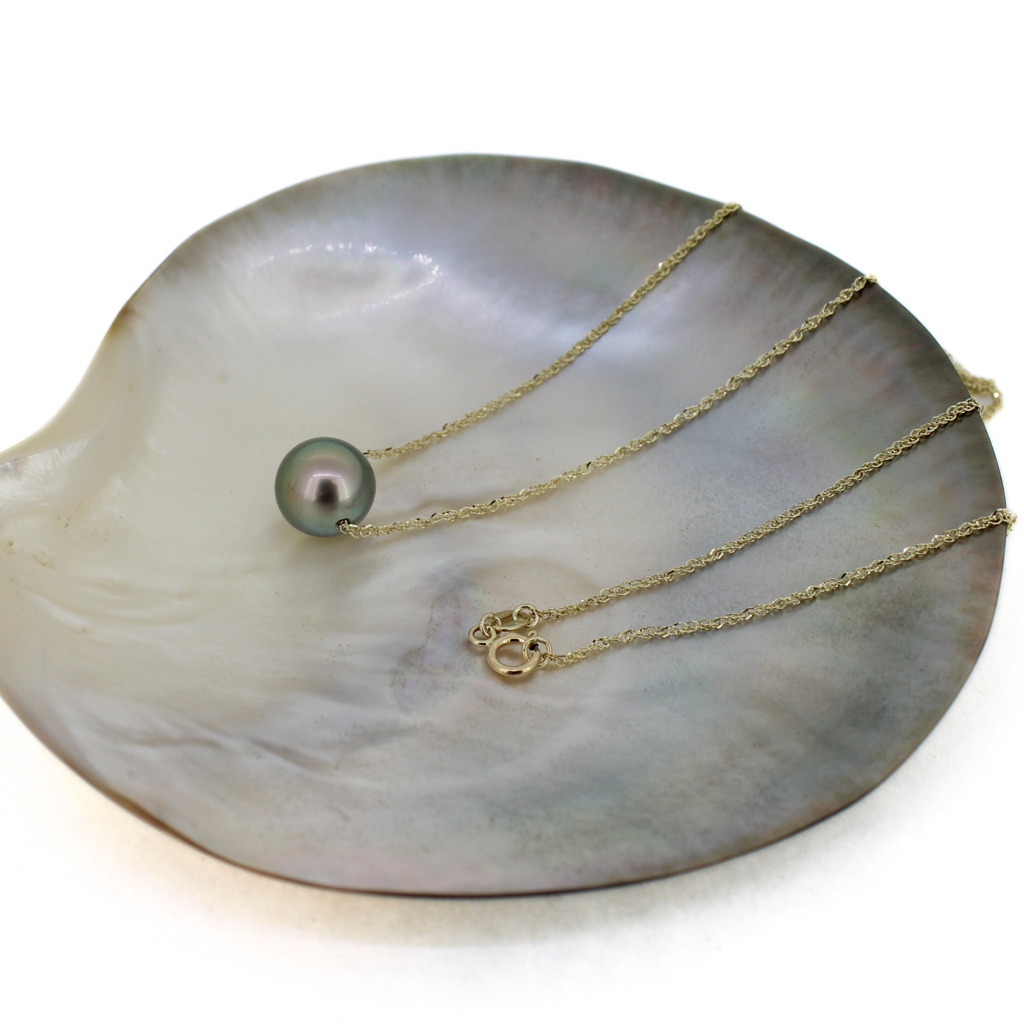 14K Gold Tahitian Pearl Floating Necklace 16"