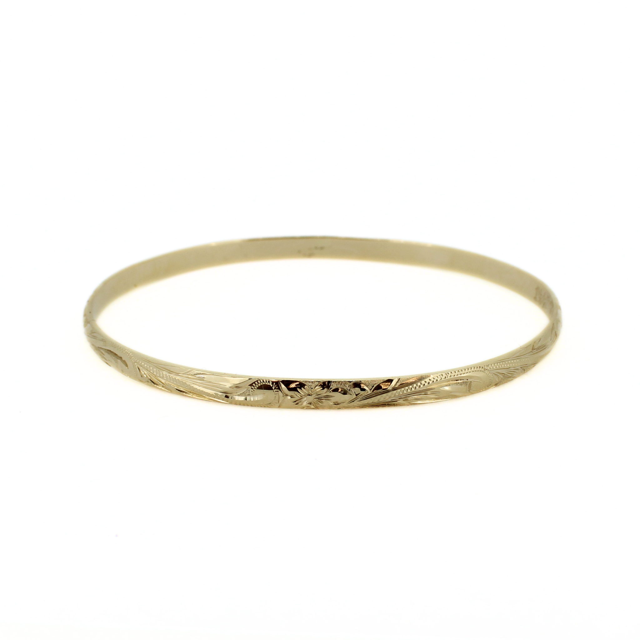 Brianne & Co. solid 14k gold hand engraved 4mm Hawaiian heirloom bangle bracelet
