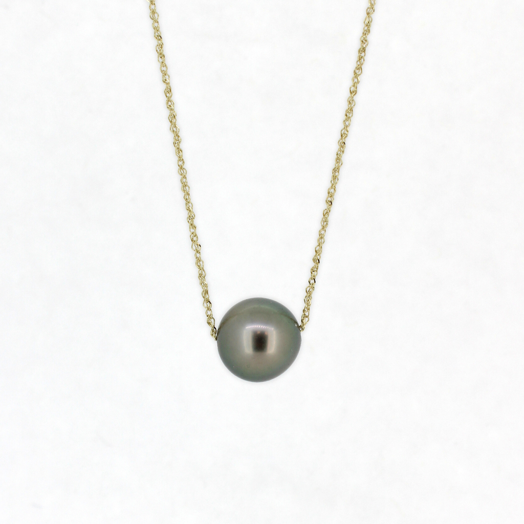 Brianne & Co. solid 14k gold floating Tahitian pearl necklace handmade in Kauai, Hawaii