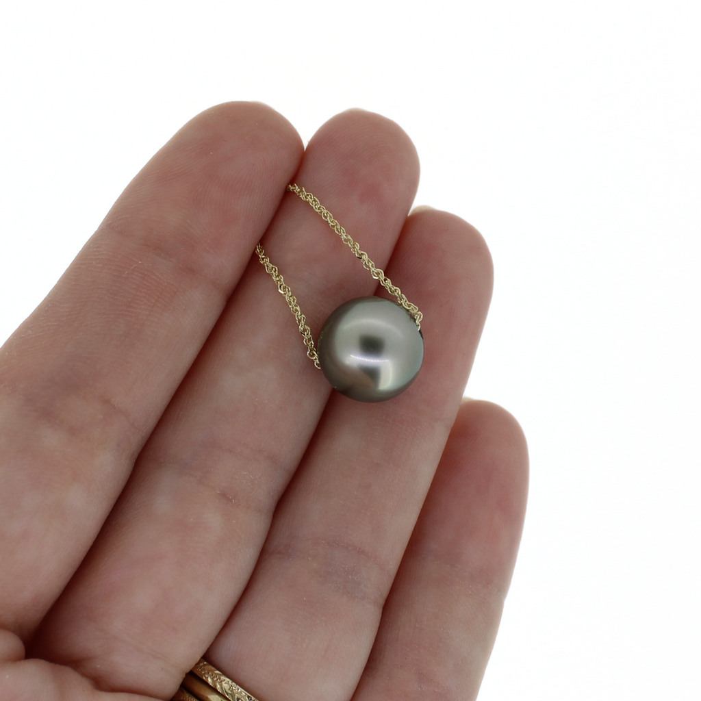 14K Gold Tahitian Pearl Floating Necklace 18"