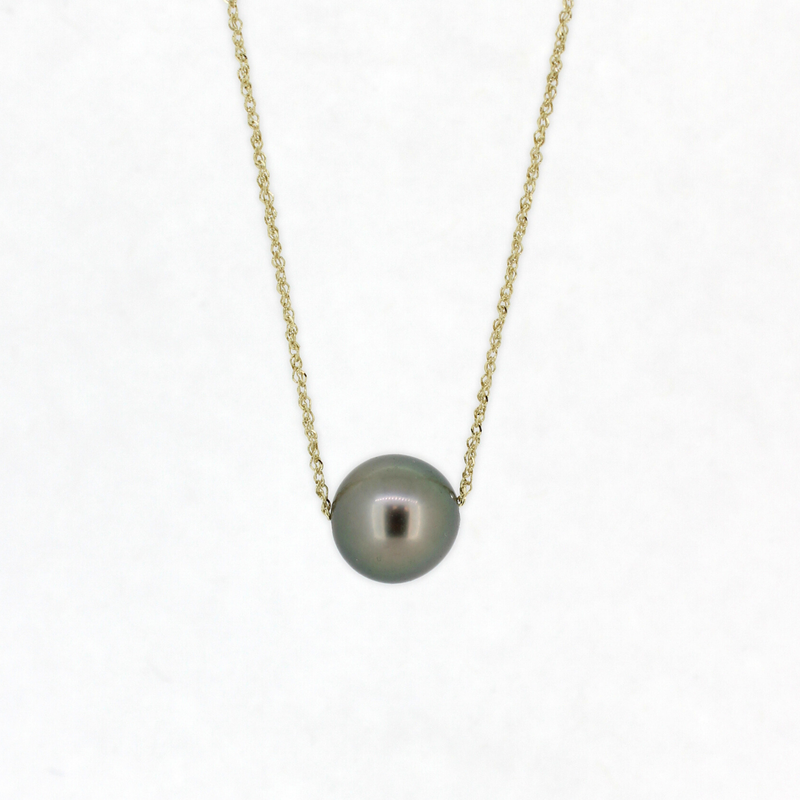 Brianne & Co. solid 14k gold floating Tahitian pearl necklace handmade in Kauai, Hawaii