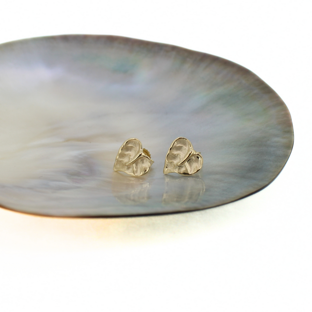 14k Gold Small Anthurium Flower Stud Earrings