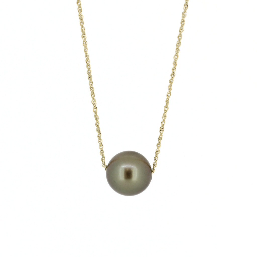 Brianne & co. 14k gold floating Tahitian pearl necklace handmade in Kauai, Hawaii