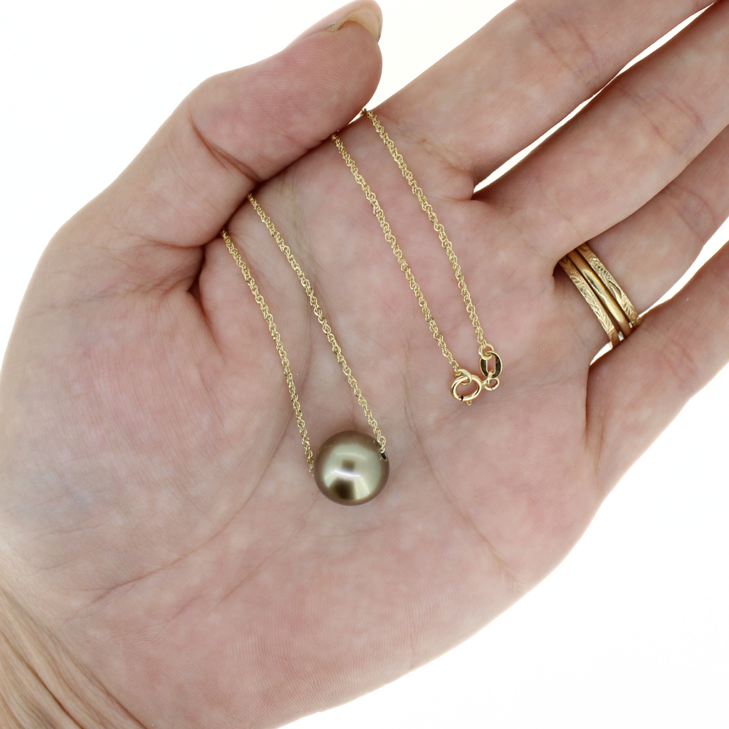 14K Gold Tahitian Pearl Floating Necklace 20"